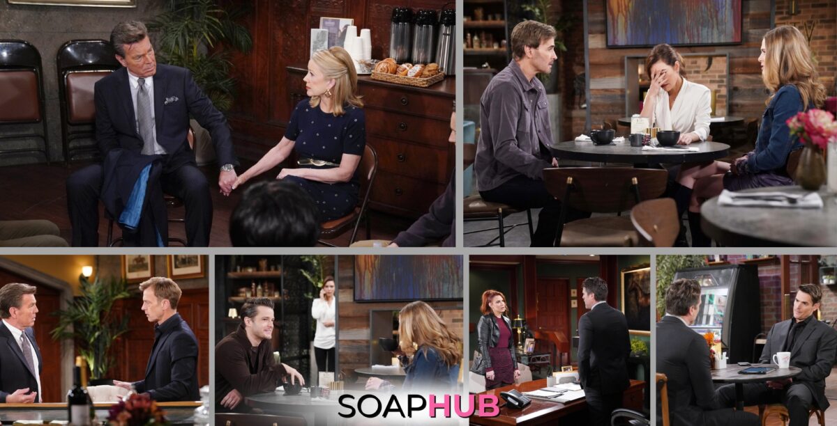 Young and the Restless spoilers photos for Episode # 12837, Friday, March 29 with the Soap Hub logo across the bottom.