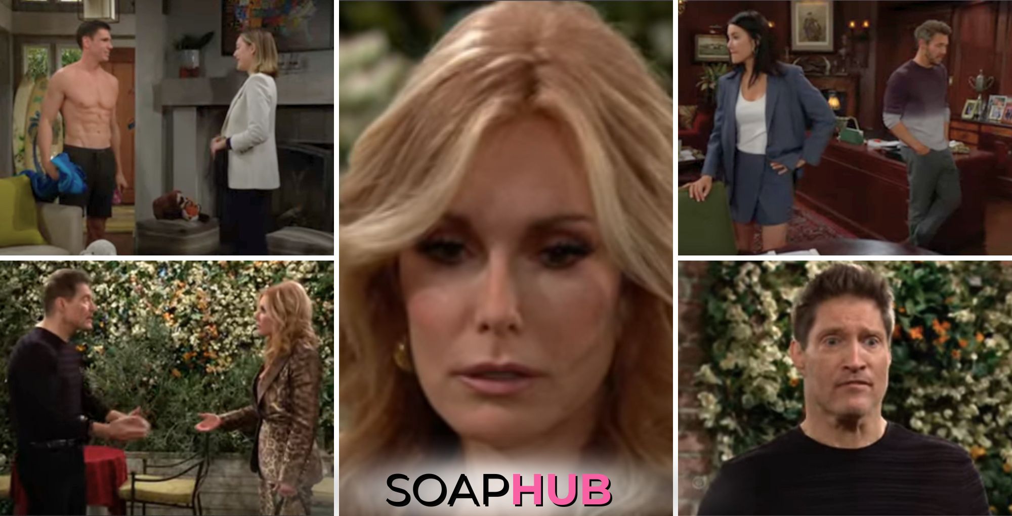 The Bold and the Beautiful recap for April 19 features Hope, Liam, Finn, Steffy, Deacon, and Lauren with the Soap Hub logo across the bottom.