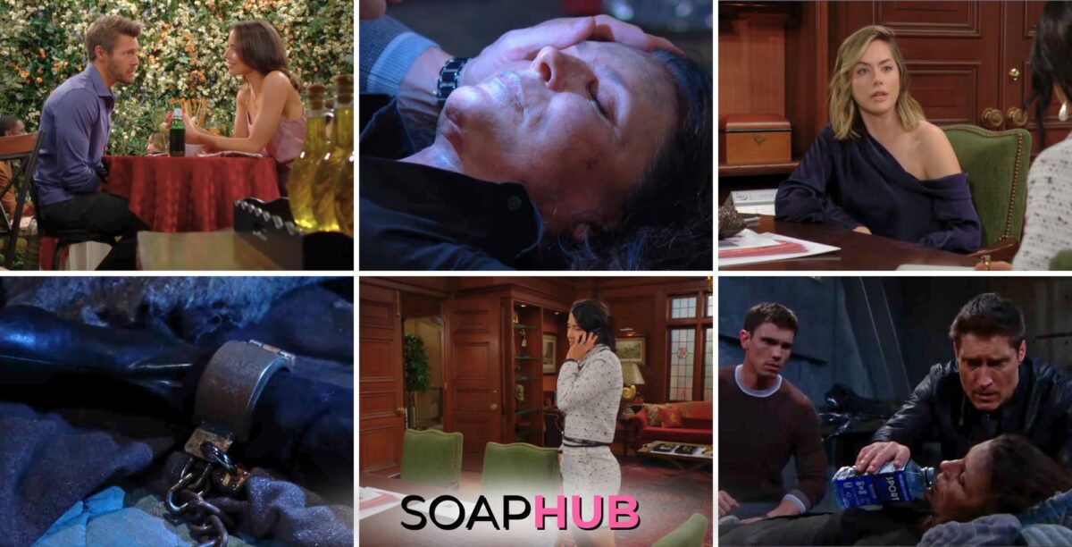 The Bold and the Beautiful recap for April 30 features Finn, Deacon, Sheila, Hope, Steffy, Liam, and Ivy with the Soap Hub logo across the bottom.