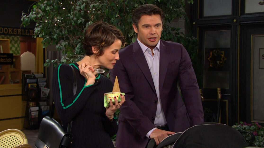 Days of Our Lives' Sarah and Xander walking the baby