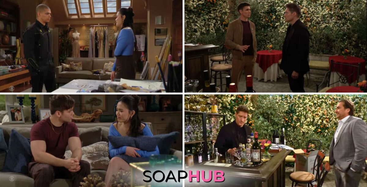 The Bold and the Beautiful recap for April 11 features Steffy, Finn, Ridge, Deacon, Zende, Luna, and RJ with the Soap Hub logo across the bottom.