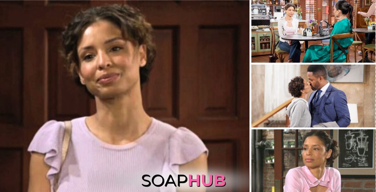Collage featuring Dr. Elena Dawson aka Brytni Sarpy from The Young and the Restless, with Soap Hub logo on bottom of the image