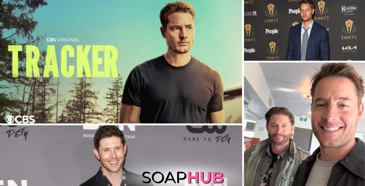 Collage for Jensen Ackles cast as Justin Hartley's brother on CBS's Tracker, with Soap Hub Logo at Bottom of Image