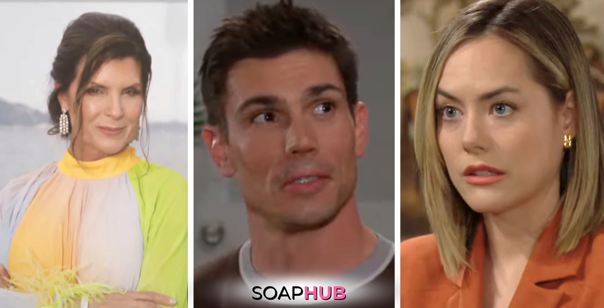 Bold and the Beautiful Spoilers for Wednesday April 3 Episode 9242 Feature Sheila, Finn and Hope with the Soap Hub Logo Across the Bottom