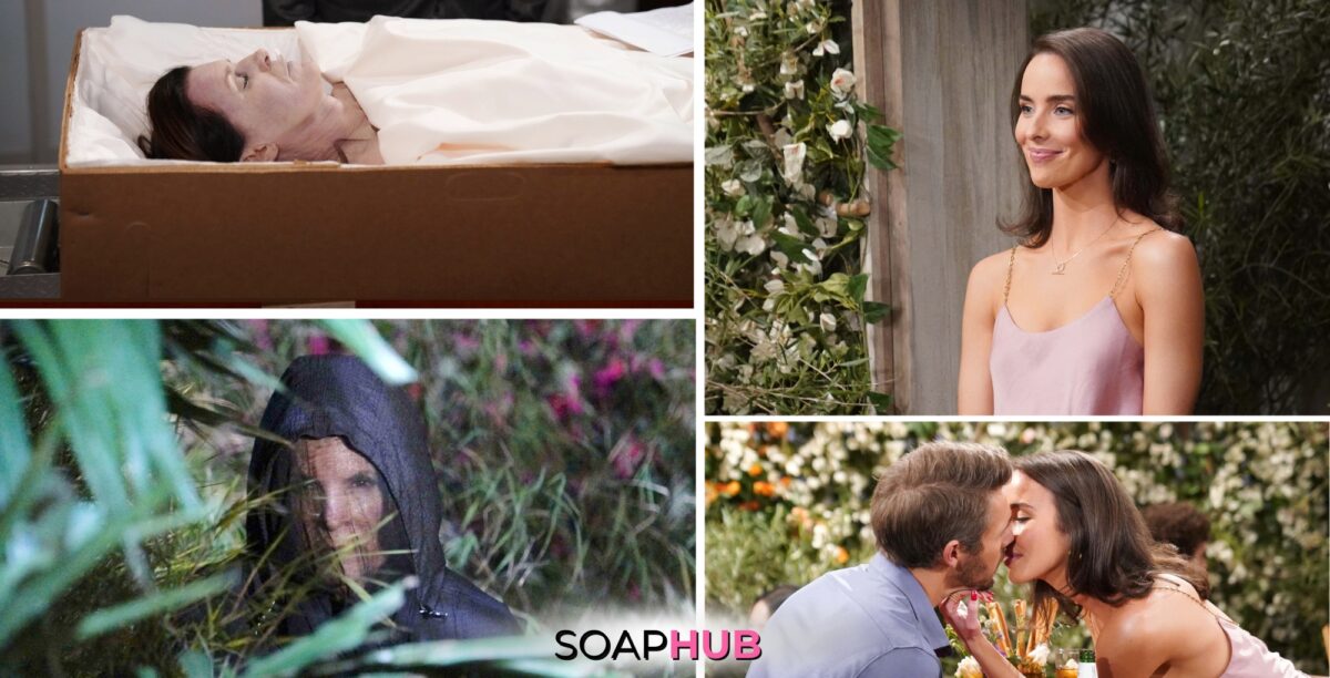 Bold and the Beautiful Spoilers for Tuesday, April 30 Episode 9261 Features Sheila, Ivy and Liam with the Soap Hub Logo Across the Bottom.