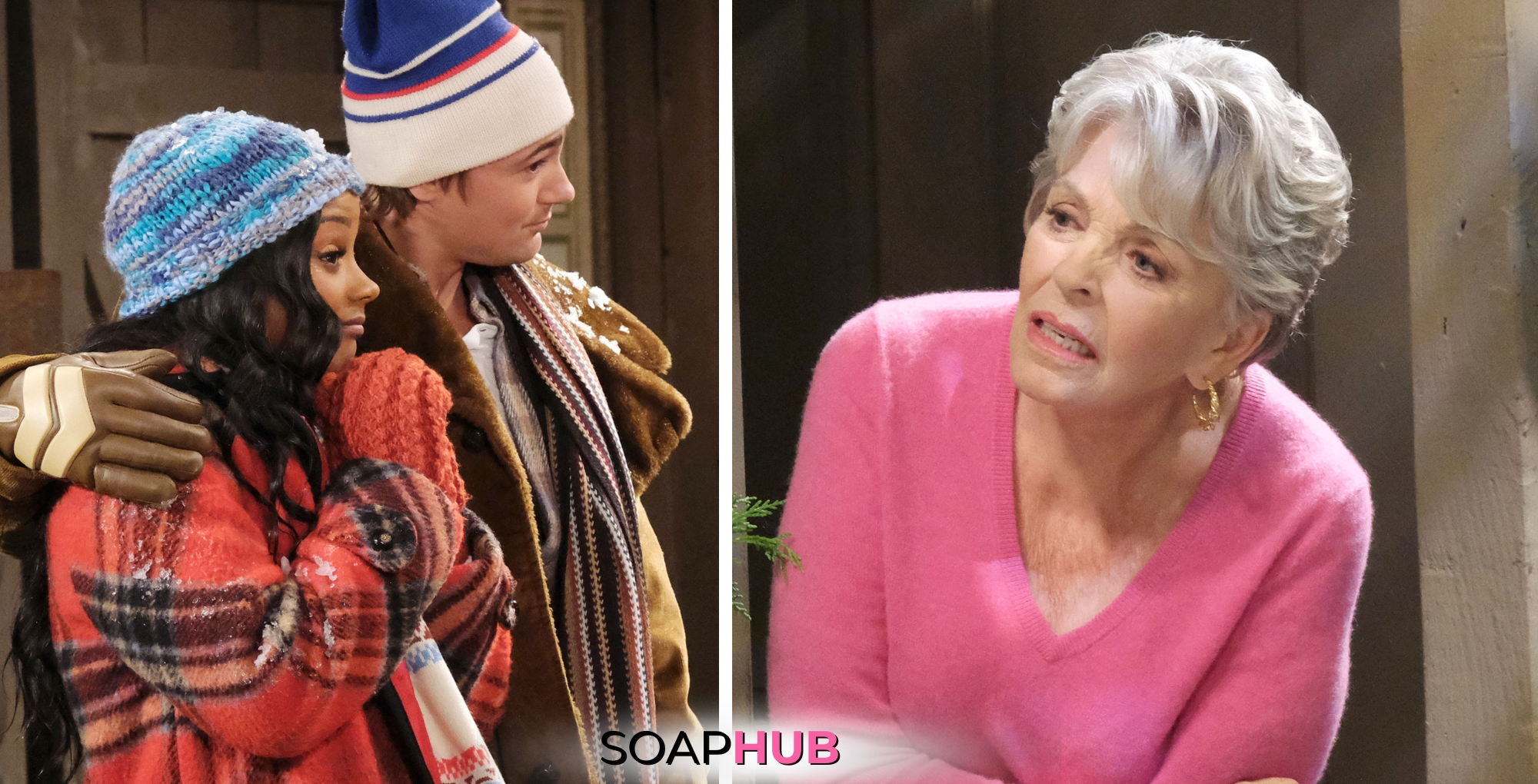 Days of our Lives spoilers for Monday, April 15 feature Chanel, Johnny, and July with the Soap Hub logo across the bottom.