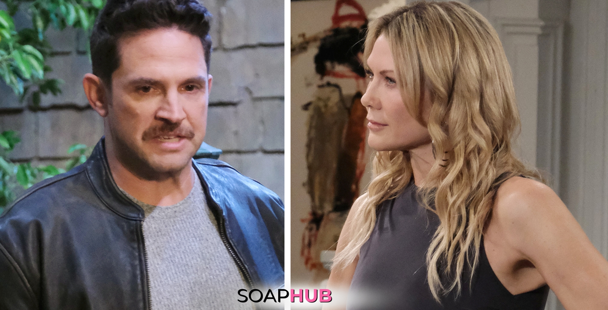 Days of our Lives spoilers April 24 with Stefan and Kristen and the Soap Hub logo.
