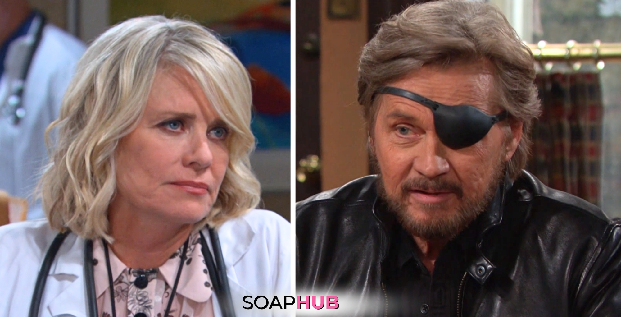 Days of our Lives spoilers for April 8 feature Kayla and Steve with the Soap Hub logo across the bottom.