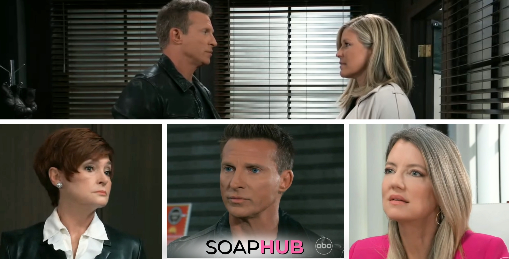 Jason, Carly, Nina, and Diane featured for the April 12, 2024 episode of General Hospital with the Soap Hub logo across the bottom.