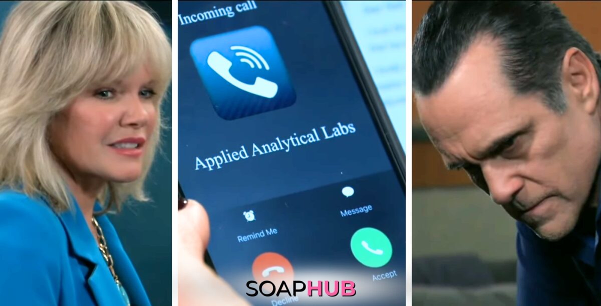 Ava and Sonny on the April 18, 2024 episode of General Hospital with the Soap Hub logo across the bottom.