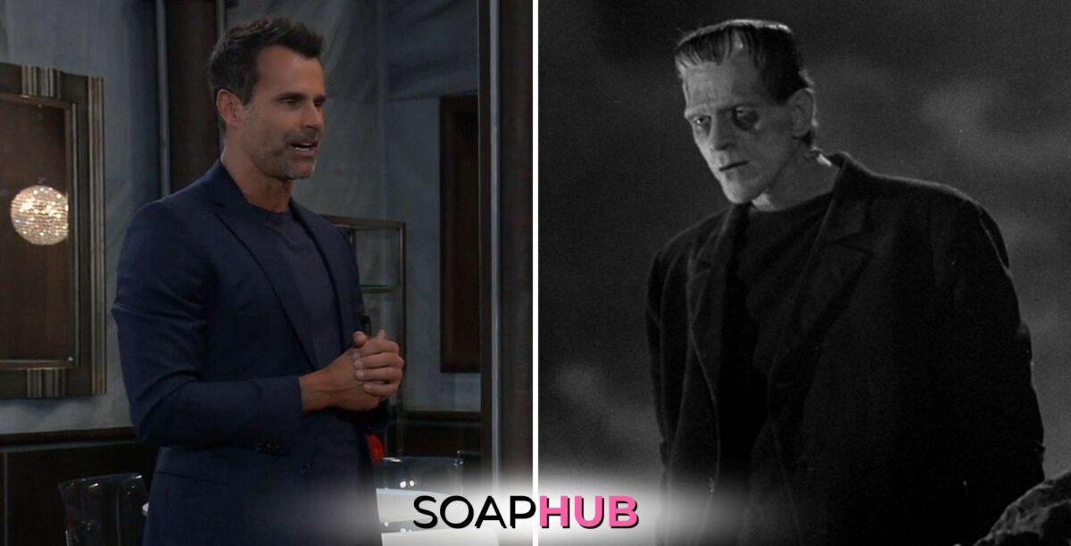 Drew Cain and the Frankenstein monster dressed alike, with the Soap Hub logo across the bottom.