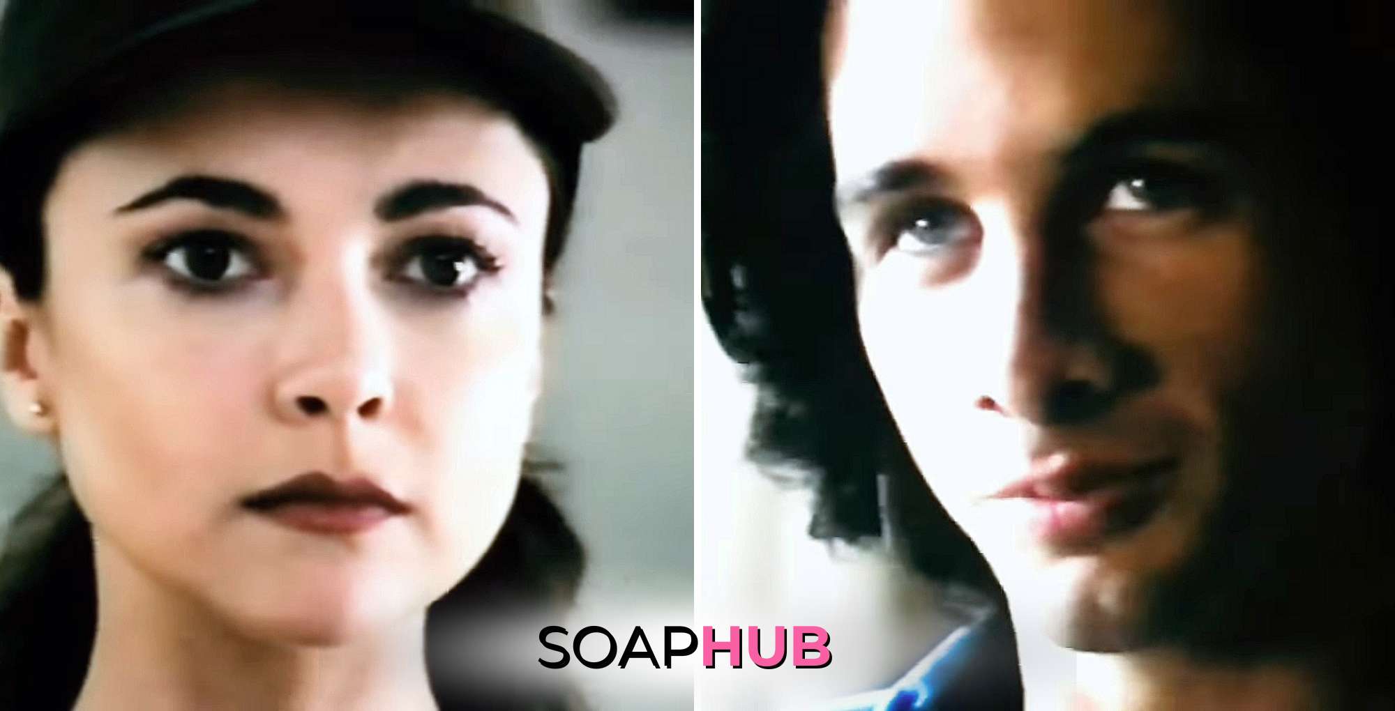 Michael Easton and Emma Samms with the Soap Hub logo across the bottom.