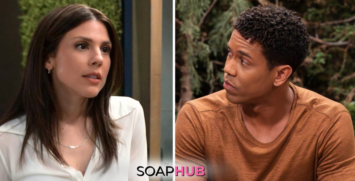 On General Hospital, the May 1 spoilers focus on TJ and Kristina, with the Soap Hub logo across the bottom.
