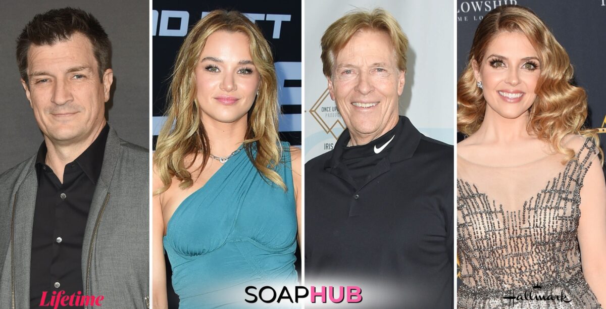 Nathan FIllion, HUnter King, Jack Wagner, and Jen Lilley star on Hallmark and Lifetime with the Soap Hub logo across the bottom.