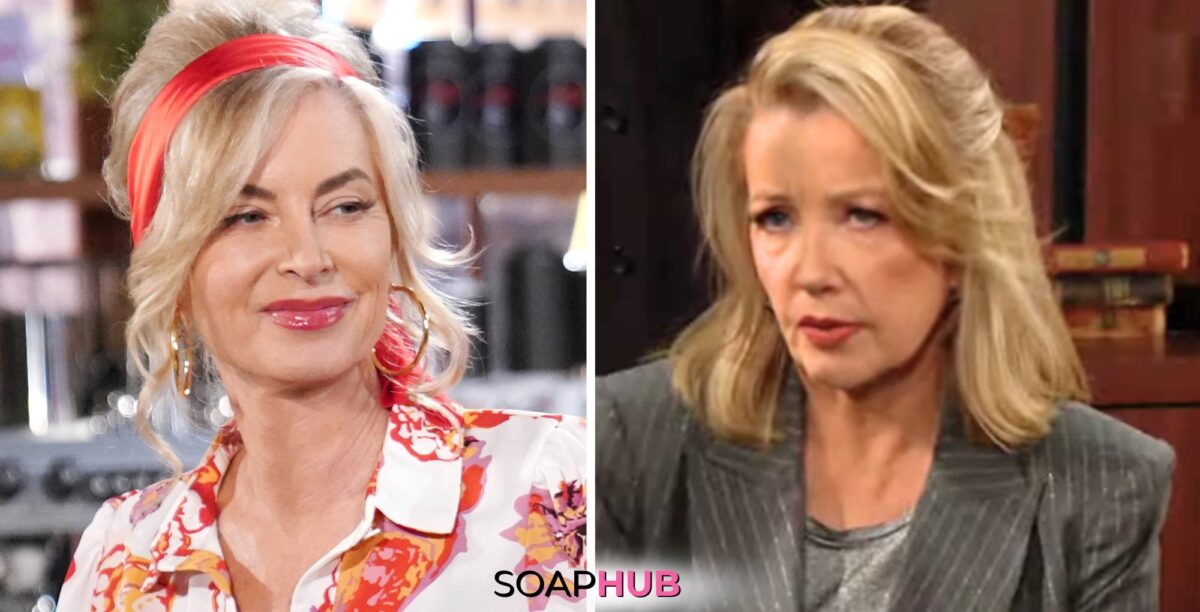 The Young and the Restless spoilers for May 1 feature Ashley and Nikki with the Soap Hub logo.