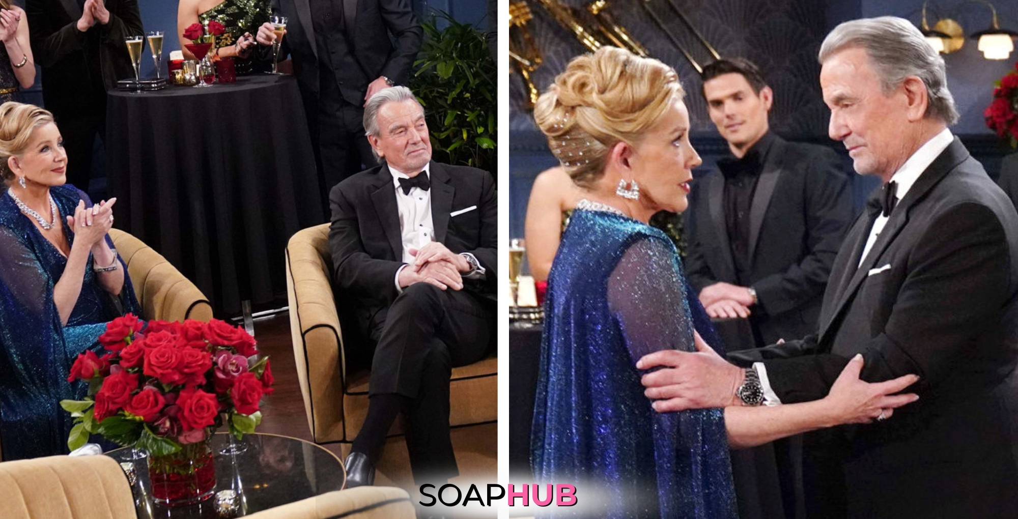 The Young and the Restless spoilers for April 12 feature Victor and Nikki with the Soap Hub logo across the bottom.