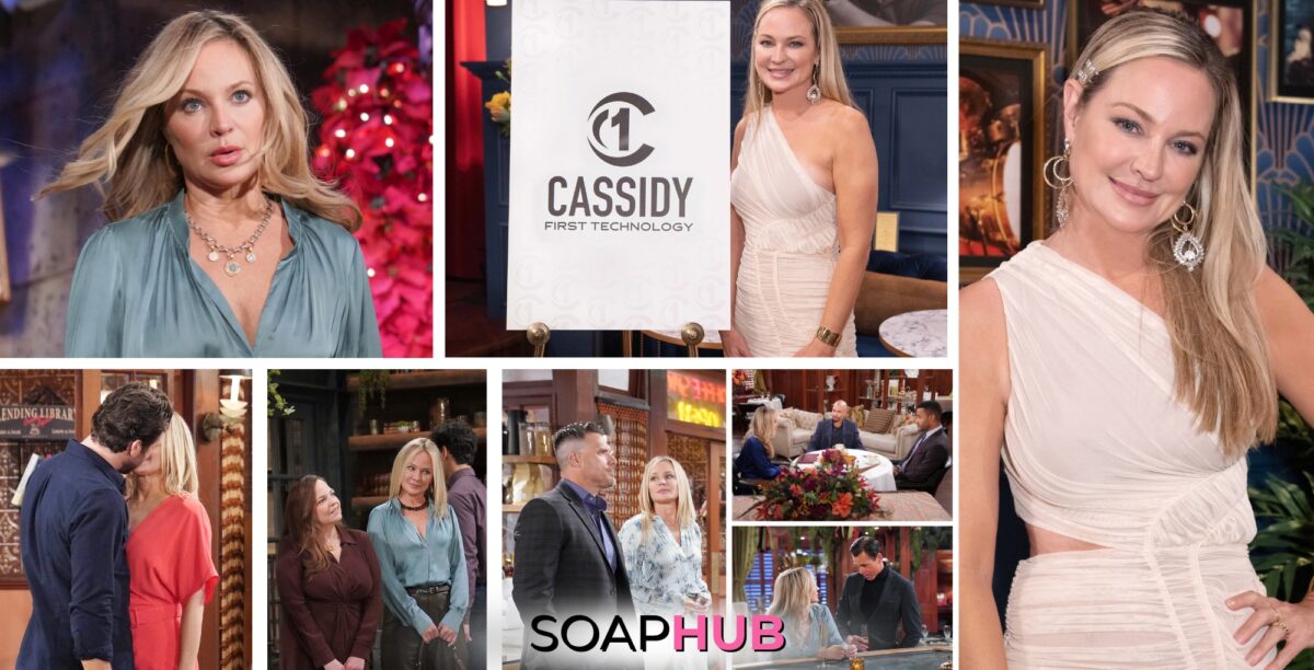 Collage of Sharon Newman (Sharon Case) from The Young and the Restless, with soap hub logo at the bottom