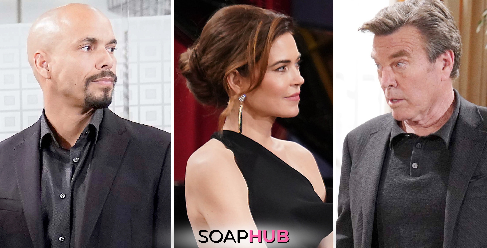 Young and the Restless spoilers weekly update with Devon, Victoria, and Jack with the Soap Hub logo.