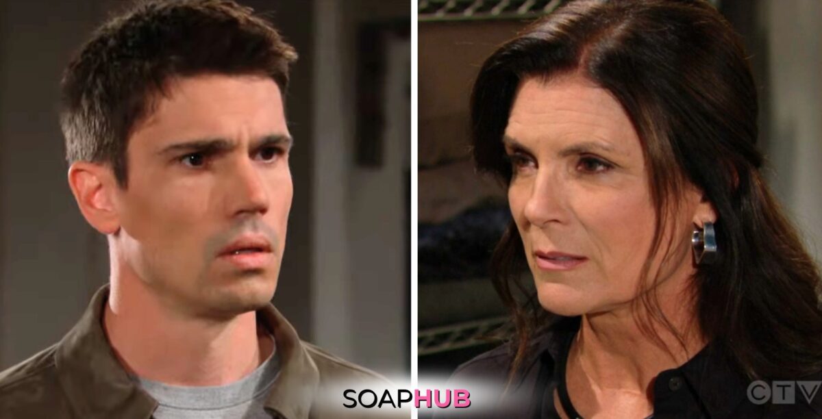 Bold and the Beautiful Spoilers for Wednesday, May 22, Episode 9277 Feature Finn and Sheila with the Soap Hub Logo Across the Bottom.