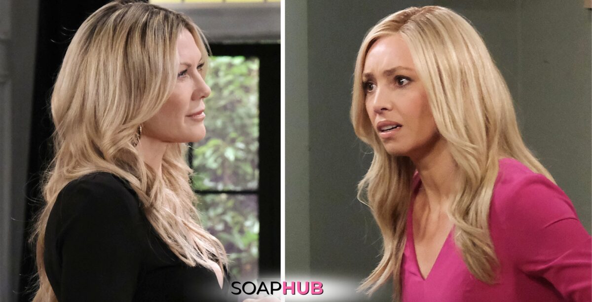 Days of our Lives spoilers for May 7 feature Kristen, Theresa, and the Soap Hub logo.