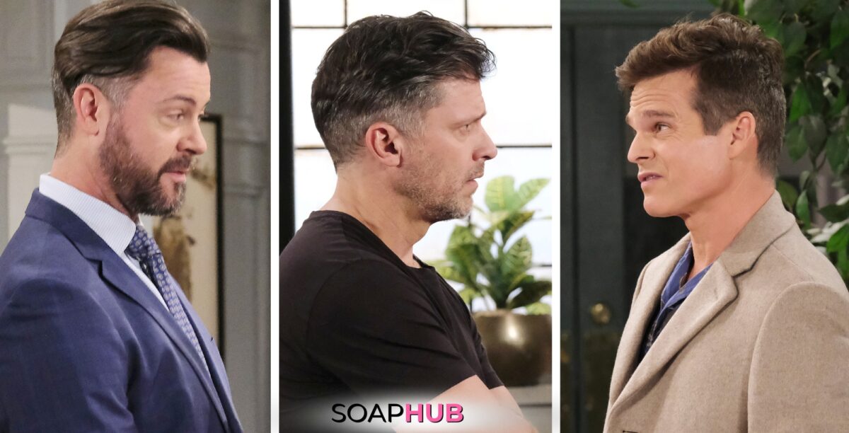 Days of our Lives spoilers feature EJ, Eric, and Leo with the Soap Hub logo.