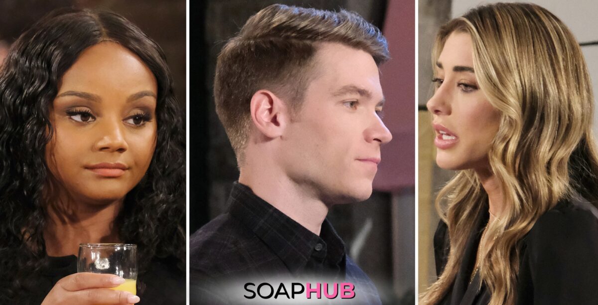 Chanel, Tripp, and Sloan on Days of Our Lives with the Soap Hub logo across the bottom.
