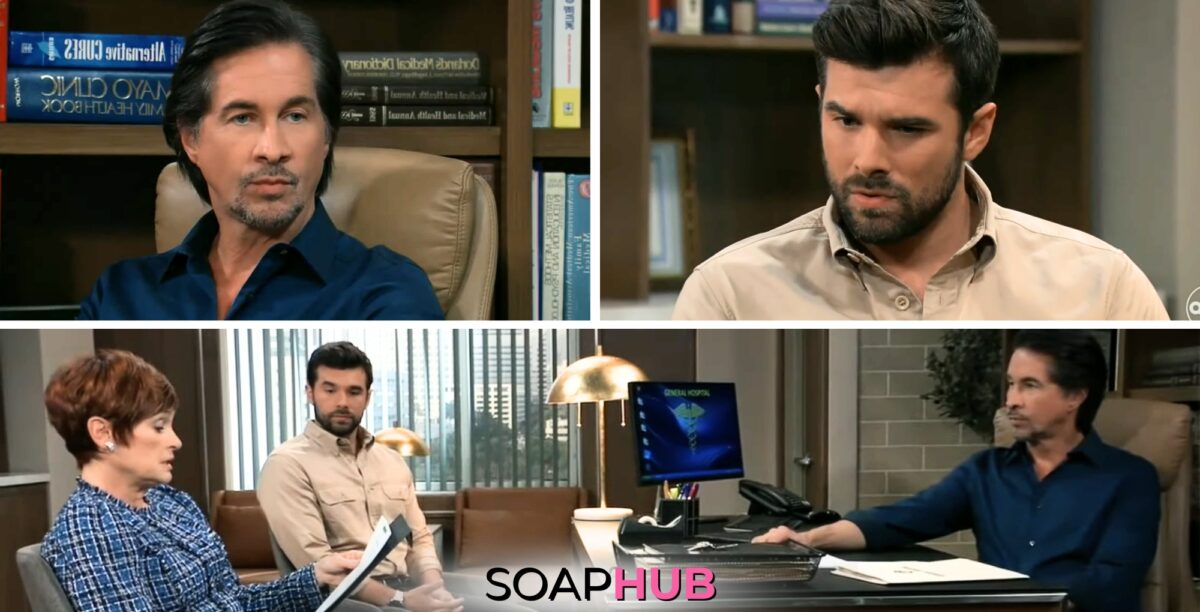 Finn, Chase, and Diane on the May 29, 2024 episode of General Hospital with the Soap Hub logo across the bottom.