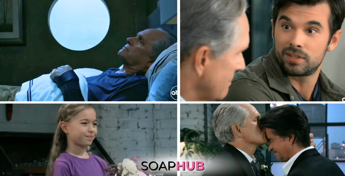 Gregory, Chase, Finn, and Violet on the May 20, 2024 episode of General Hospital with the Soap Hub logo across the bottom.