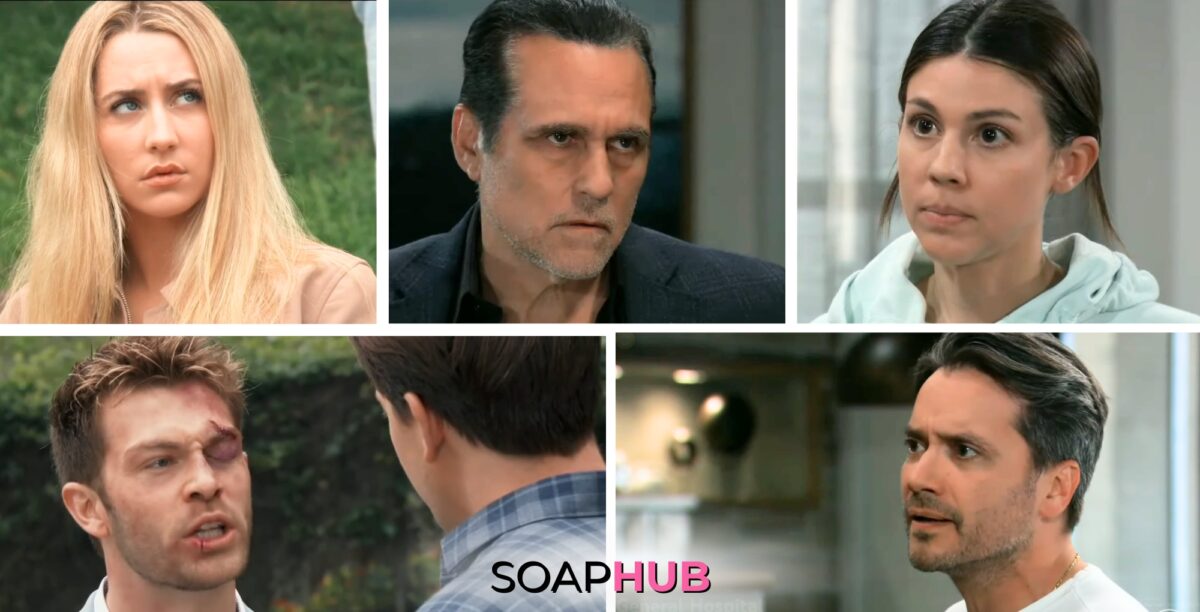 Sonny, Josslyn, Kristina, Dex, Michael, and Dante on the May 22, 2024 episode of General Hospital with the Soap Hub logo across the bottom.