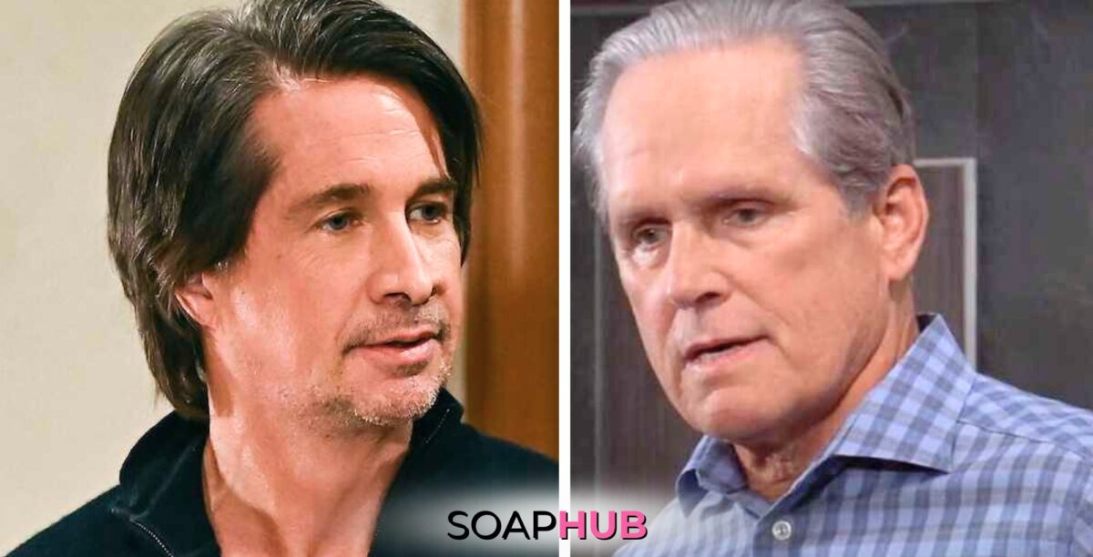Finn and Gregory on General Hospital with the Soap Hub logo across the bottom.