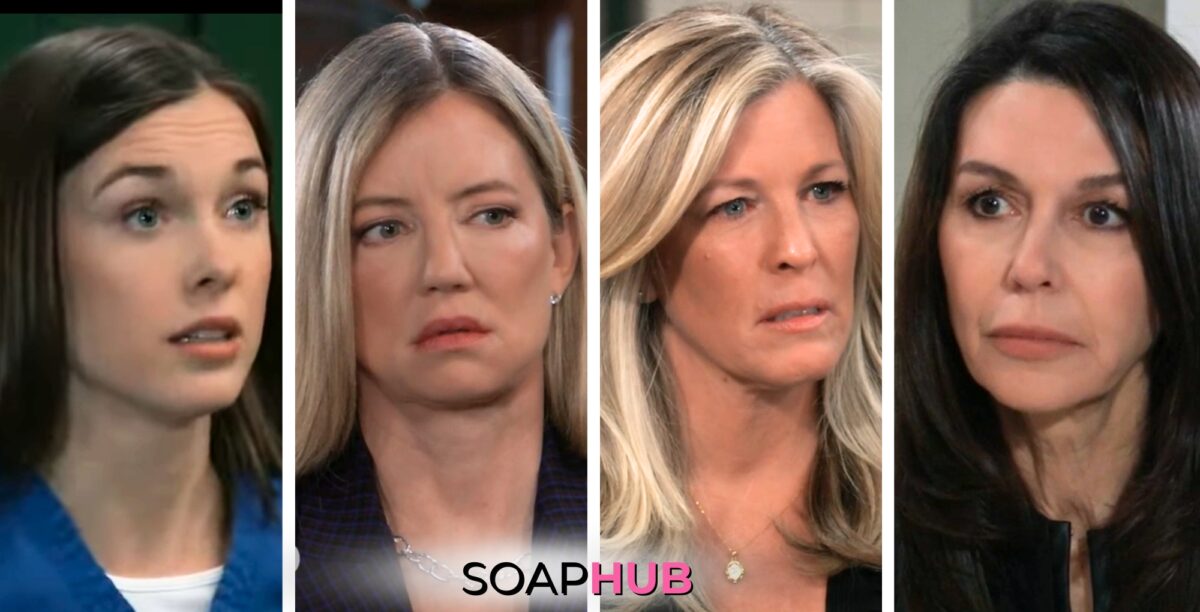 On General Hospital, the May 11 spoilers focus on Willow, Nina, Carly, and Ann with the Soap Hub logo across the bottom.