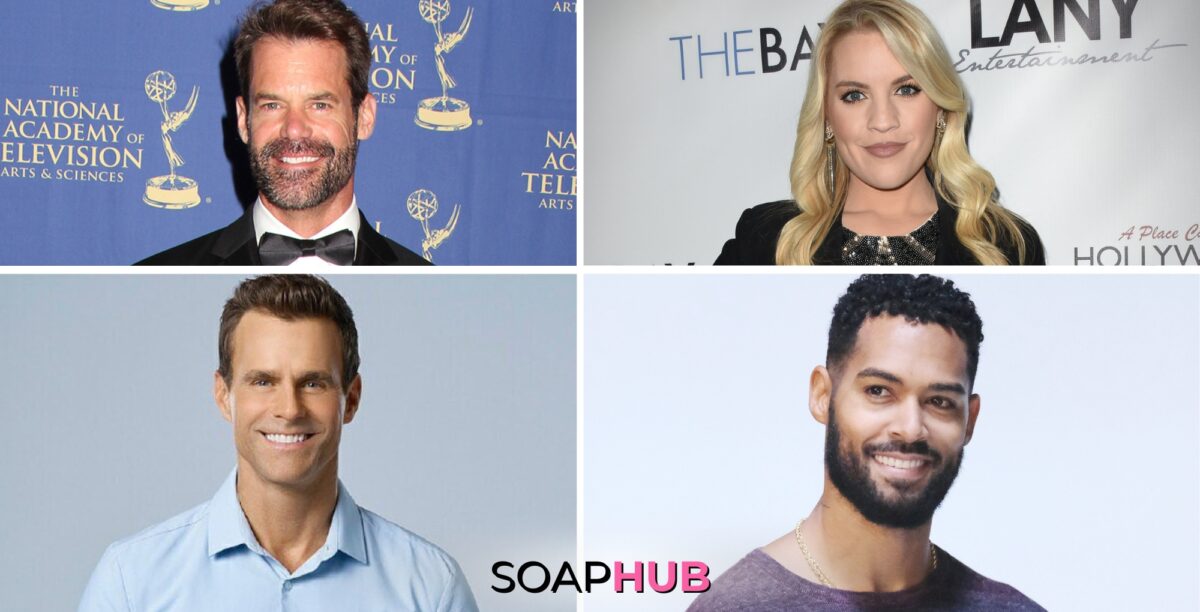 Tuc Watkins, Kristen Alderson, Cameron Mathison, and Lamon Archey with the Soap Hub logo across the bottom.