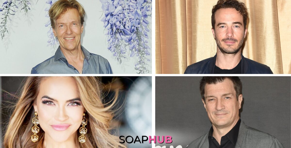 Jack Wagner, RYan Carnes, Chrishelle Stouse, and Nathan Fillion with the Soap Hub logo across the bottom.