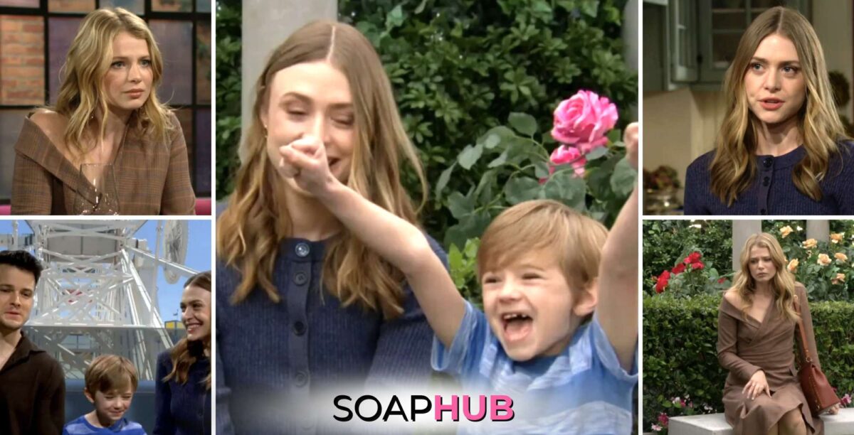 Young and the Restless for May 24 features Summer, Harrison, Kyle and Claire with the Soap Hub logo.