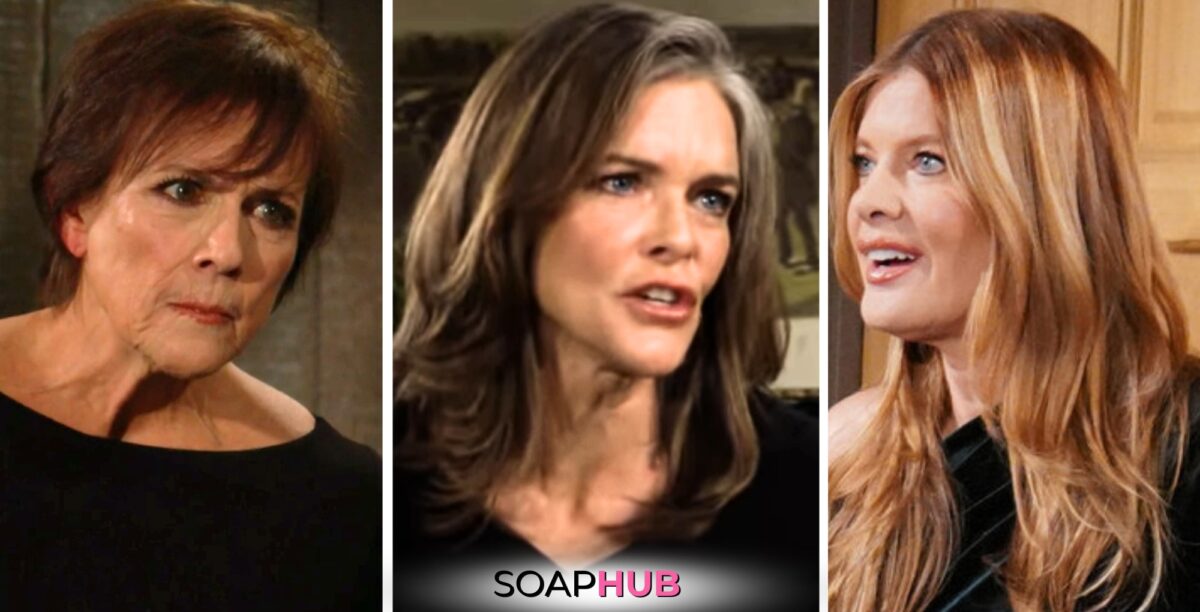 Young and the Restless spoilers for May 9 feature Jordan, Diane, and Phyllis with the Soap Hub logo.