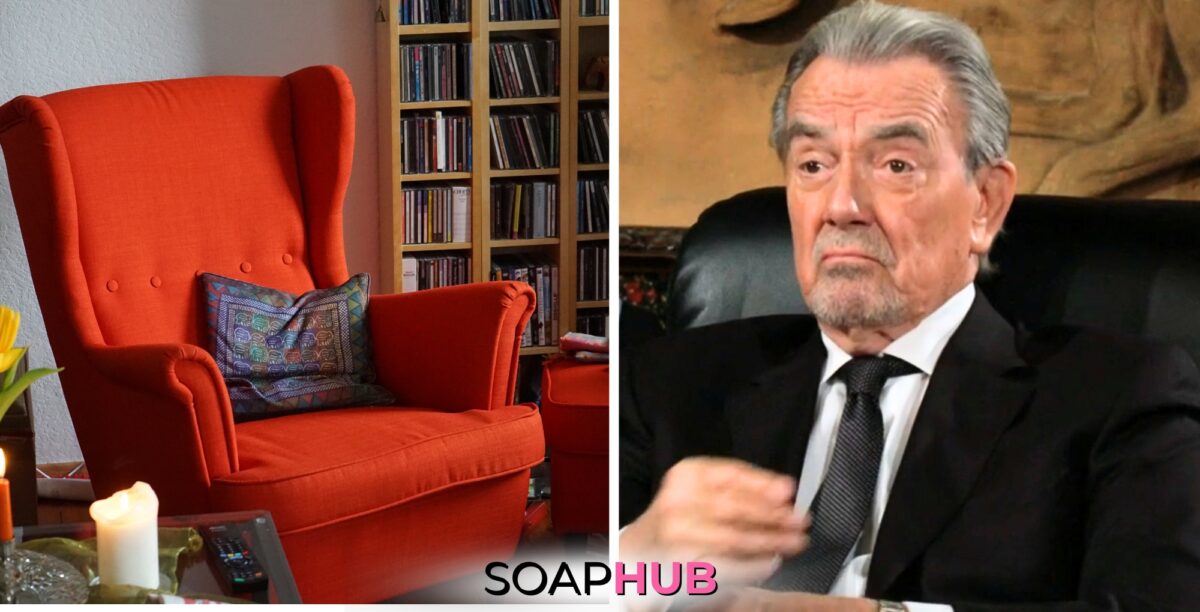 A red chair and Victor from The Young and the Restless with the Soap Hub logo.