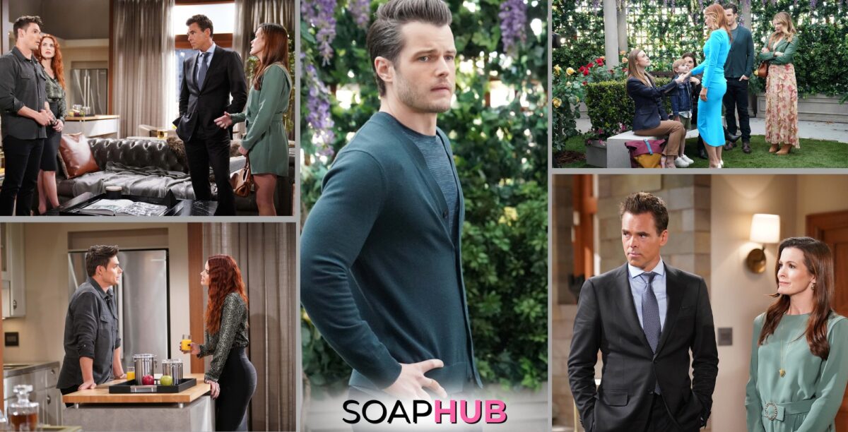 Young and the Restless spoilers photos for May 7 with the Soap Hub logo.