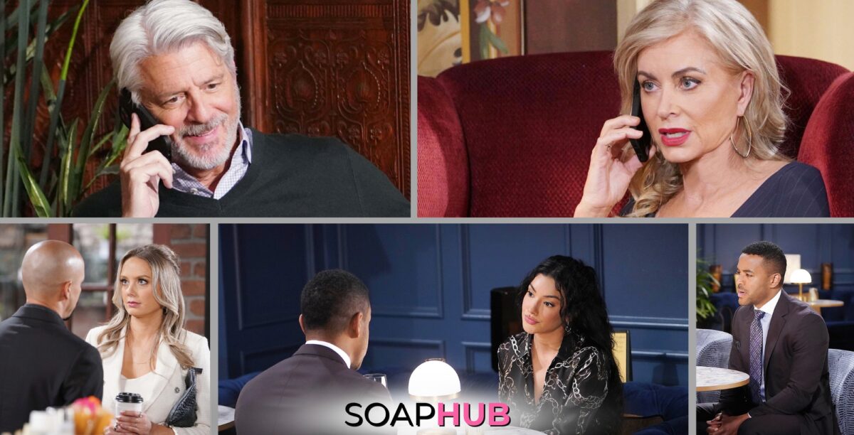 The Young and the Restless spoilers photos for May 8 with the Soap Hub logo.