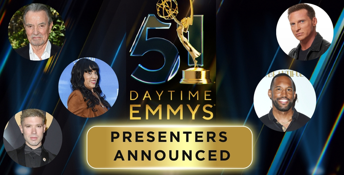 Image representing the presenters for the 51st Annual Daytime Emmy Awards, with Soap Hub logo near the bottom of the image