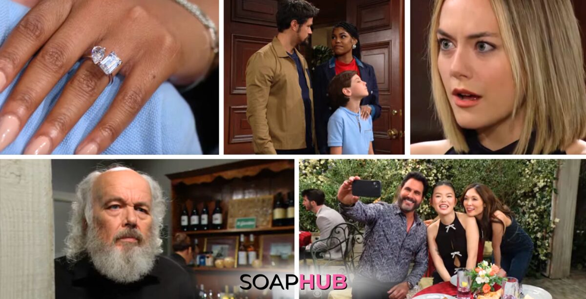 Collage of Monday, June 24, 2024, episode of The Bold and the Beautiful, with Soap Hub logo near bottom image