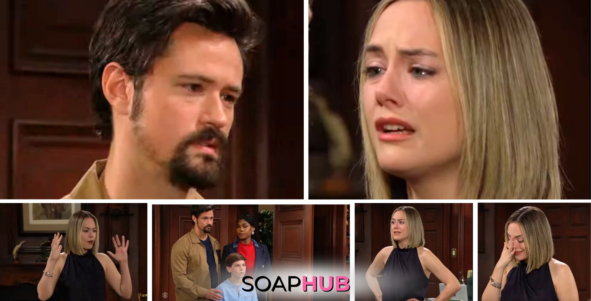 Collage of Tuesday, June 25, 2024, episode of The Bold and the Beautiful, with Soap Hub logo near bottom image
