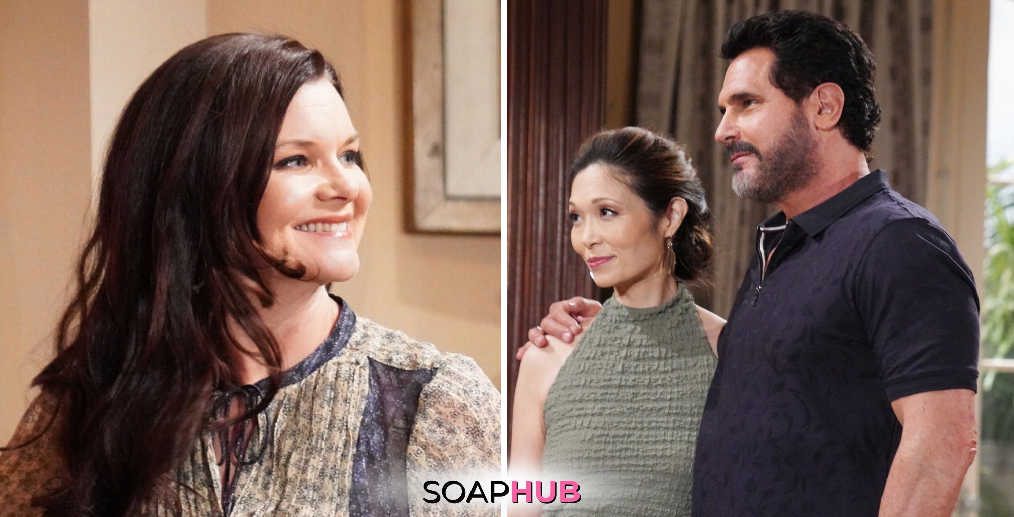 Bold and the Beautiful Spoilers for Friday, June 14, Episode 9294 Features Katie, Poppy and Bill with the Soap Hub Logo Across the Bottom.