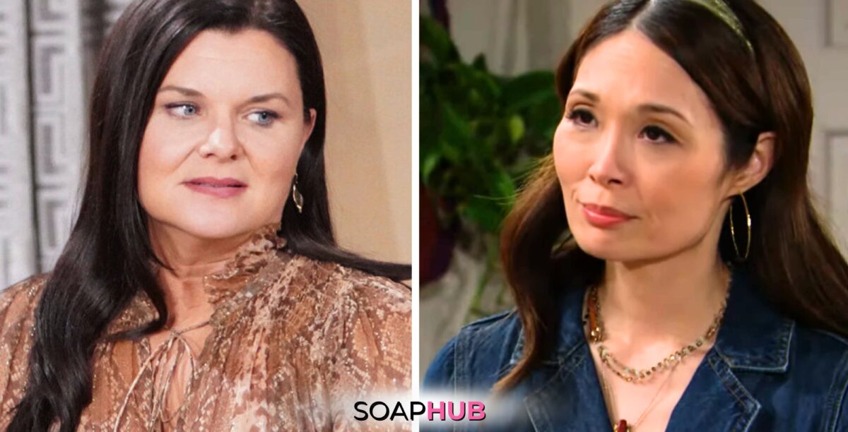 Bold and the Beautiful Spoilers for Thursday, June 20, Episode 9298 Features Katie and Poppy with the Soap Hub Logo Across the Bottom.