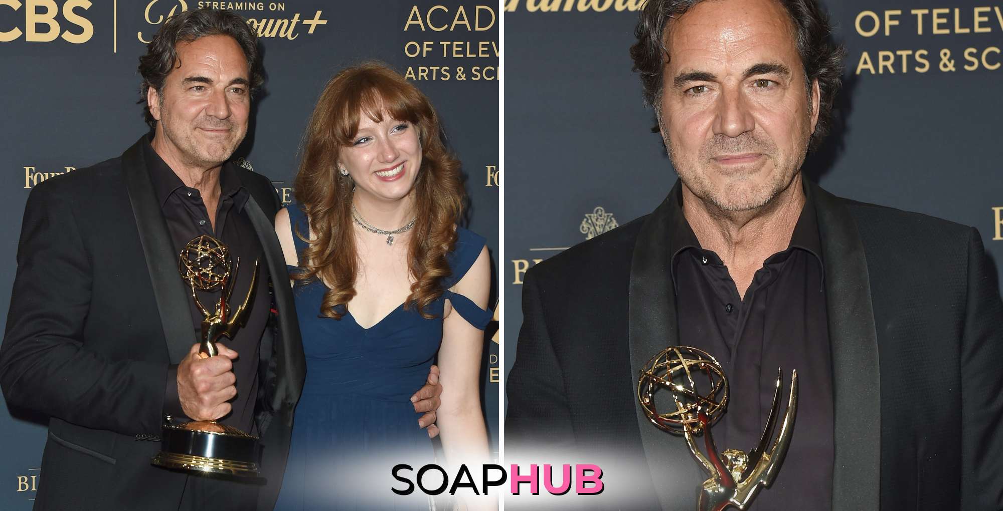 Bold and the Beautiful star Thorsten Kaye and his daughter McKenna with the Soap Hub logo.