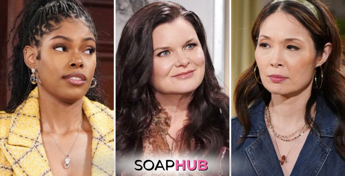 The Bold and the Beautiful spoilers weekly update with Paris, Katie, Poppy, and the Soap Hub logo.