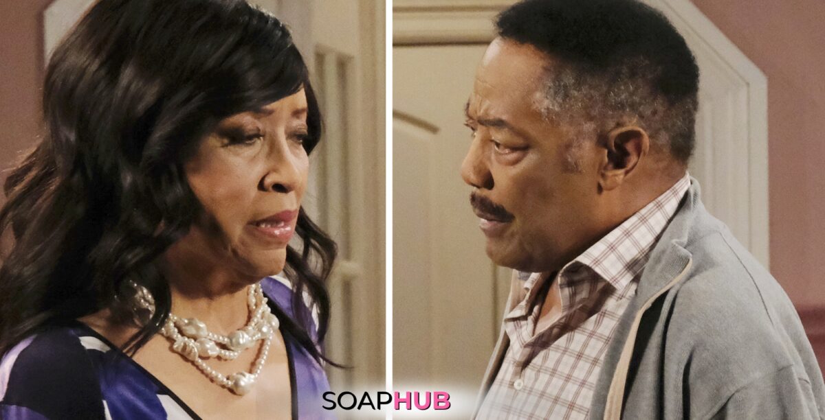 Days of our Lives spoilers July 2 with Paulina and Abe and the Soap Hub logo.