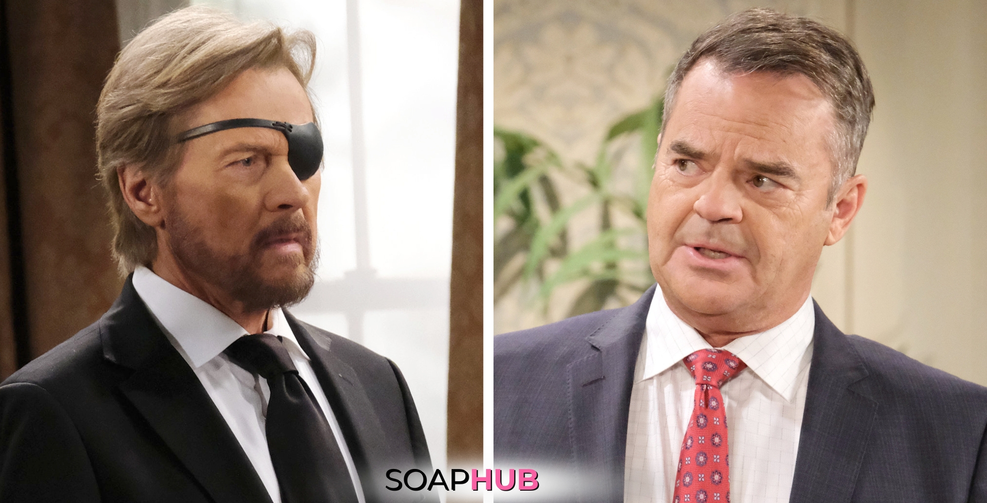 Days of our Lives spoilers for June 21 with Steve and Justin and the Soap Hub logo.