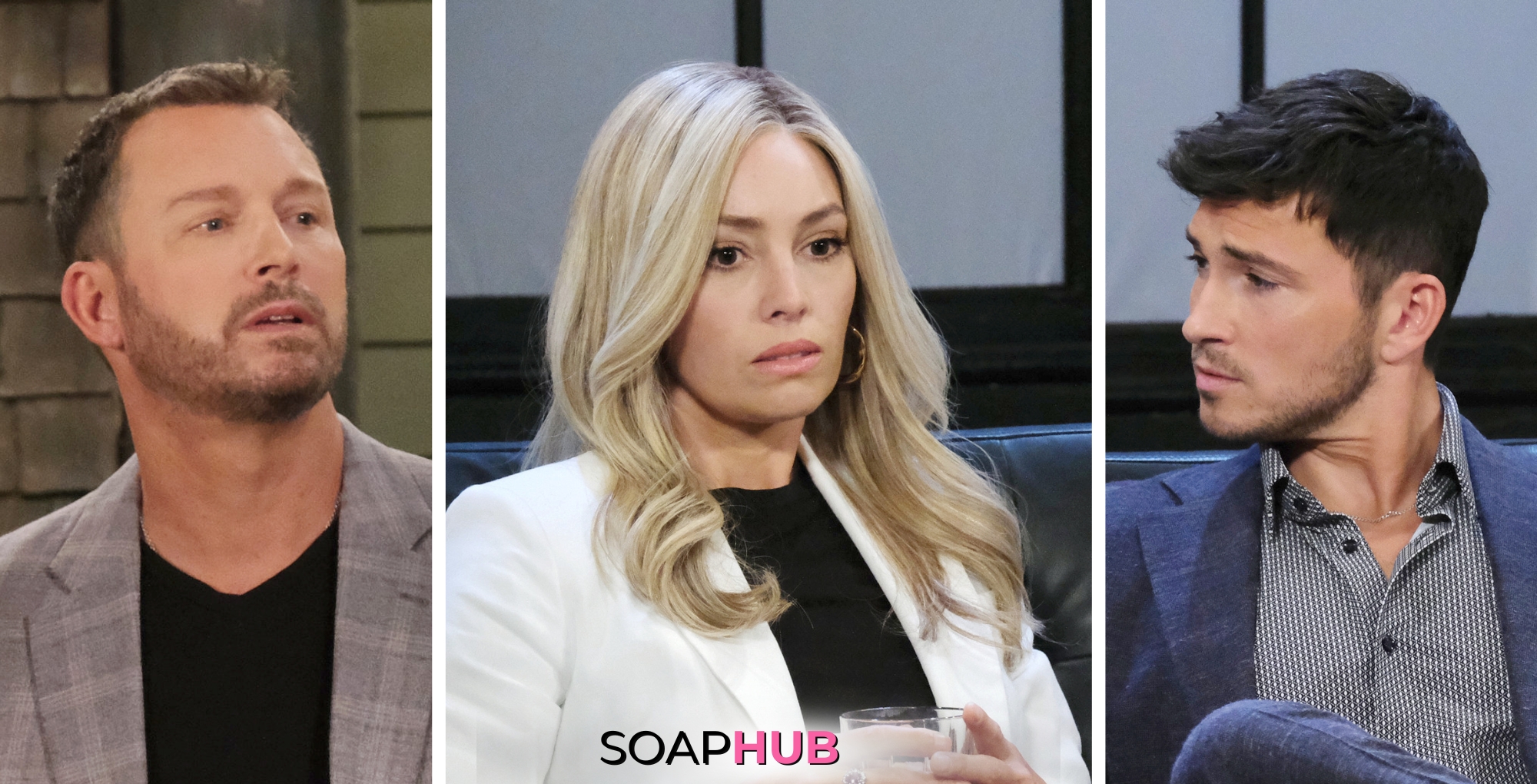 Days of our Lives spoilers for June 27 with Brady, Theresa, and Alex and the Soap Hub logo.
