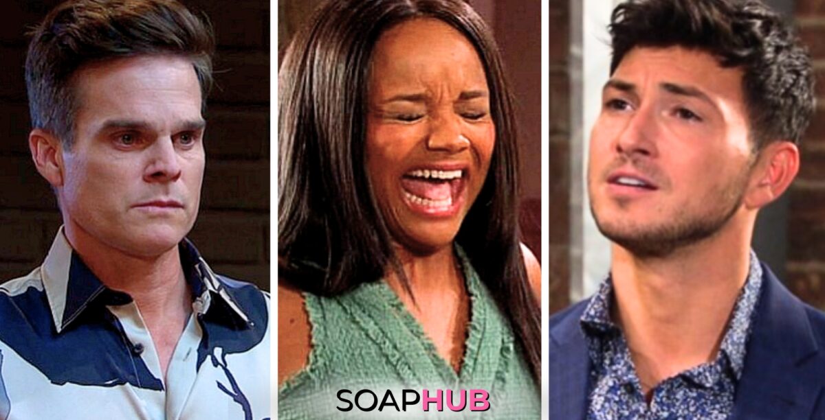 Leo, Chanel, and Alex on Days of Our Lives with the Soap Hub logo across the bottom.