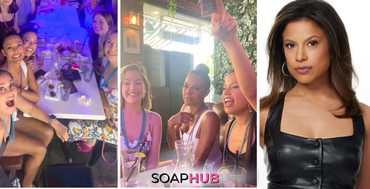 GH's Jacqueline Grace Lopez from fellow GH star Lisa LoCicero. They were just daytime tv actors to attend a recent drag brunch recently, with Soap Hub logo near bottom of image.